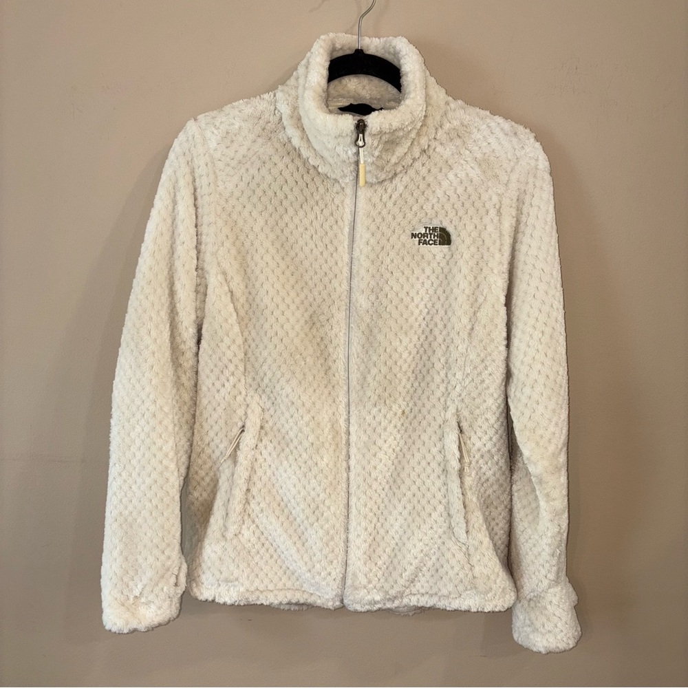 The North Face Cream Jacket Plush Textured Fleece with Green Logo, M, GUC